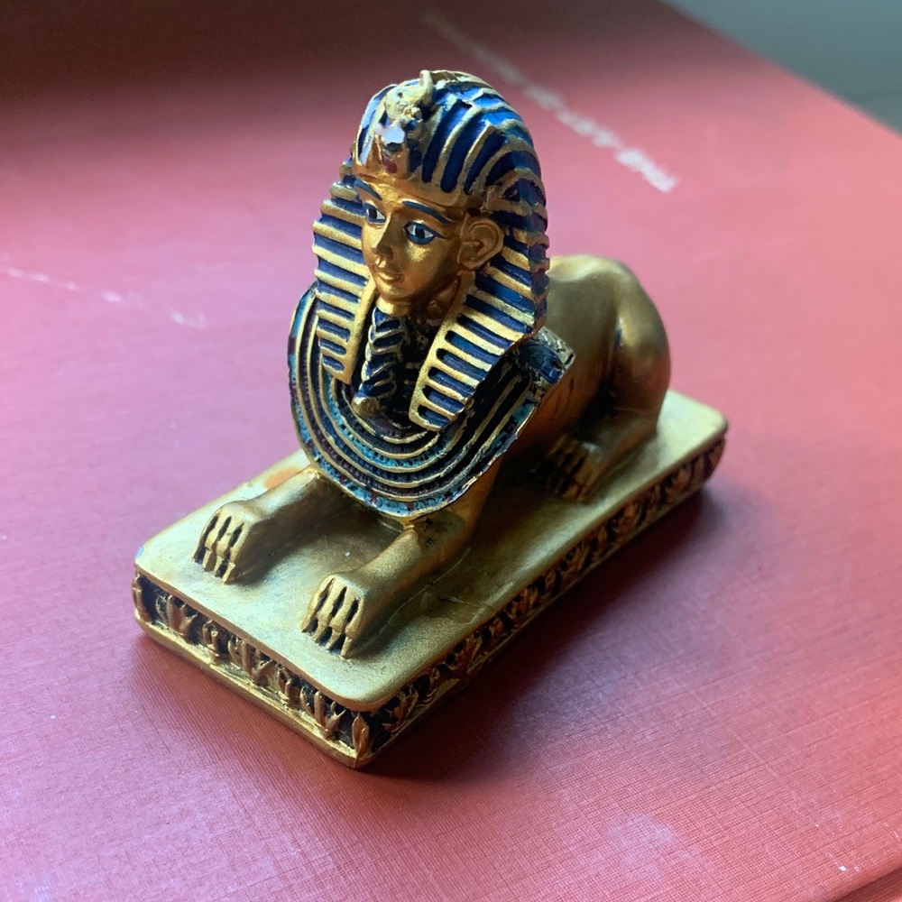 Miniature Egyptian Sphinx Figurine in Gold Tone and Navy